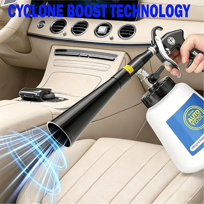 Car Cleaning Gun, Tornado Car Cleaning Gun, High-Pressure Air Blow Gun with Brass Nozzle &1L Liquid Bottle-Metal Dump Tube Works with Air Compressor for Deep Cleaning Interiors, Dirt & Dust Removal