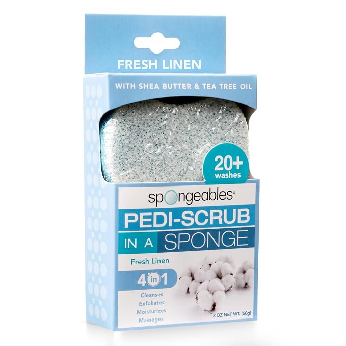 Spongables Pedi Scrub Foot Exfoliating 20+ Wash Sponge, Fresh Linen, 1 Count