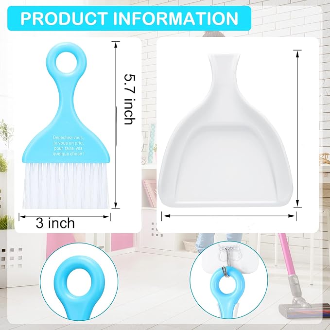 Chengu 3 Pack Mini Dustpan and Brush Set Colorful Small Broom and Dustpan Set Hand Whisk Brooms Tiny Cleaning Brush Table Crumbs Sweep for Desk Keyboard Kitchen Corner Car Sofa Pet Cage Nest Craft