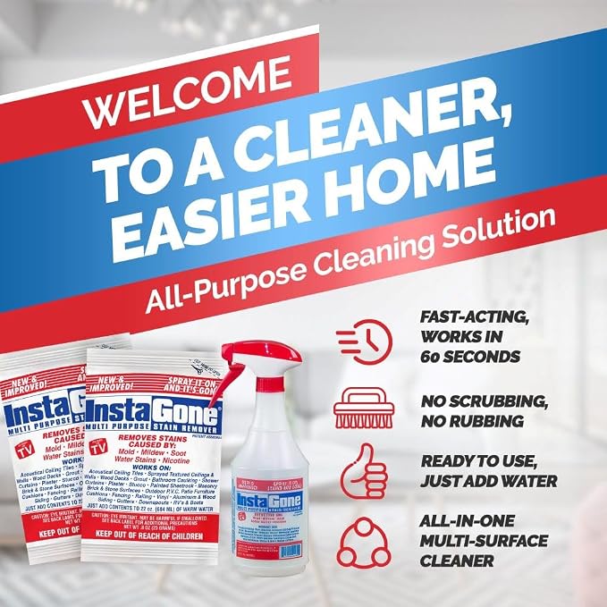 Stain Remover - RETAIL (2 Pack + 24oz Spray Bottle) - Just Add Water - Indoor/Outdoor Ceiling, Wall, Bathroom, Roof, PVC Fence, Patio Furniture & More