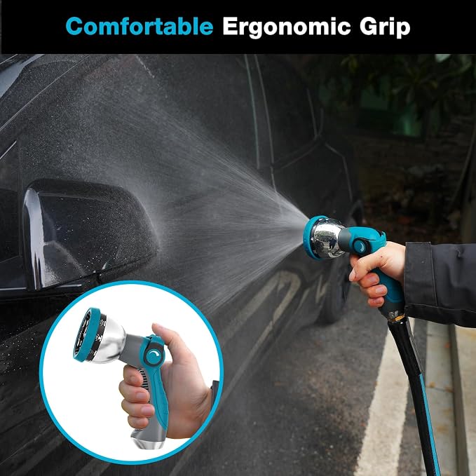 Besiter Garden Hose Nozzle, Hose Sprayer Nozzle with 10 Spray Patterns, Thumb Control On Off Valve, High Pressure Metal Water Hose Nozzle for Car Wash, Plants, Pets & Outdoor Cleaning