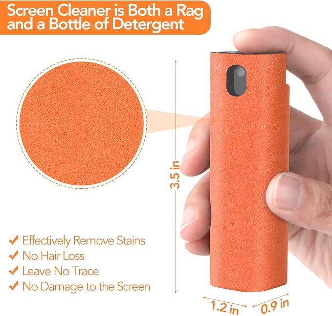 2 Pcs Fingerprint Proof Screen Cleaner, 3 in 1Touchscreen Mist Cleaner Spray Wipe Cleaner Screen Cleaner Soft Fiber Flannel,Safe for All Phones Glasses Tablet Laptop Screens