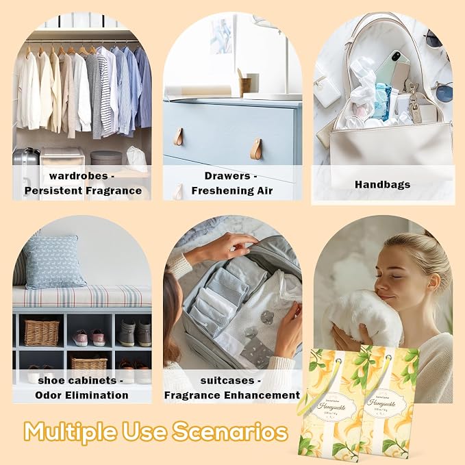 SCENTORINI Scented Sachets for Drawer and Closet, Honeysuckle Scent 14 Pack | Long-Lasting Sachets Bags Gift Set, Wardrobe Freshener for Dresser, Closet, Clothes Storage, Suitcases, Gym Bag, Locker