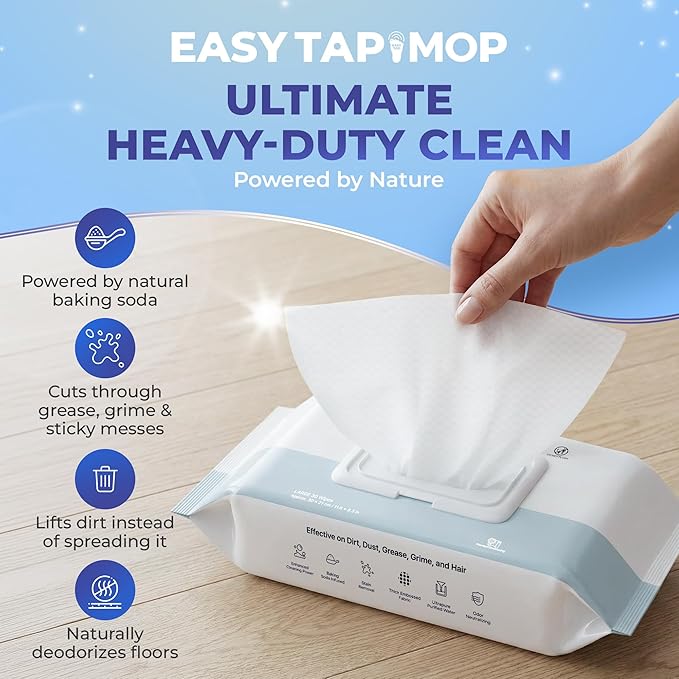 Baking Soda Cleaning Wipes - Wet Floor Mopping Pad Refills | Replacement Compatible with Swiffer Sweeper Mop - Larger & Thicker Disposable Cloths for Multi-Surfaces - 30 Count (9 Pack)
