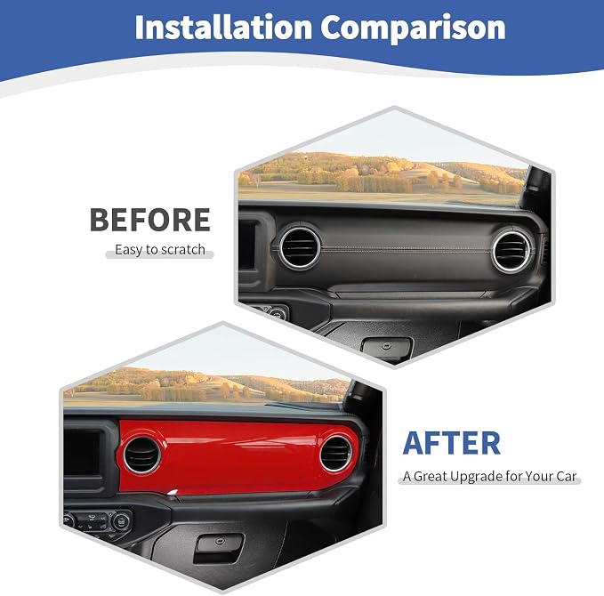 RT-TCZ for Wrangler JL Dash Trim Cover Red, Gear Shift Panel Trim Frame for Jeep Wrangler JL JLU Gladiator JT 2018-2023 Red Interior Accessories 3pcs