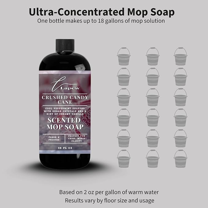 Lapew Crushed Candy Cane Scented Mop Soap - Luxury Floor Cleaner Concentrate for Mopping Tile, Laminate, Vinyl & Hardwood | Streak-Free, Low-Foam | 36 oz