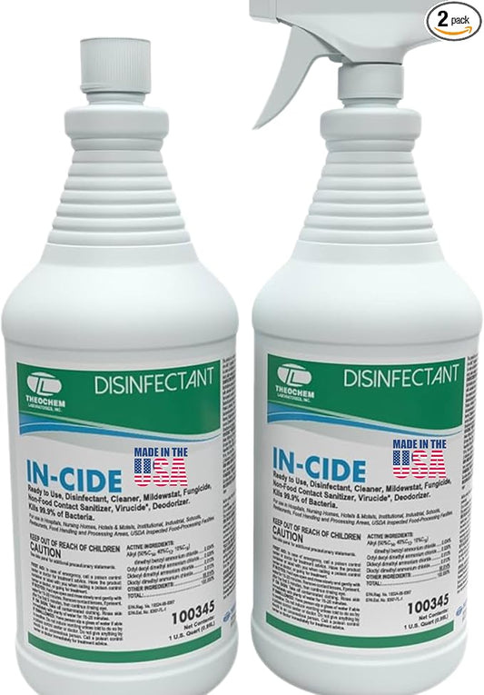 In-Cide EPA Registered Disinfectant Spray - Kills 99.9% of Germs, Mold, Mildew and MRSA - Multi-Surface Cleaner for Home, School & Hospital - Fresh Scent - 32 oz (2 Pack)