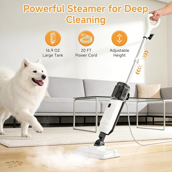Steam Mop for Floor Cleaning, Multi-Purpose Steam Cleaner with Handheld Steamer & Accessories, Deep Cleaning Floor Steamer for Hardwood and Tile, Pet-Friendly Steam Mop for Home