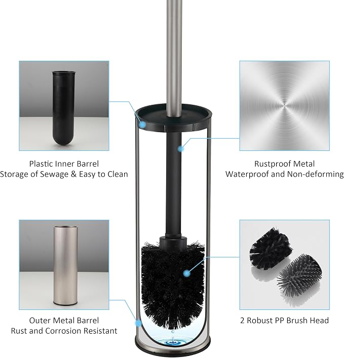 Toilet Brush and Holder Set Premium Material Toilet Bowl Cleaner Free Standing Toilet Bowl Brush and Holder 1pack Brushed Nickel