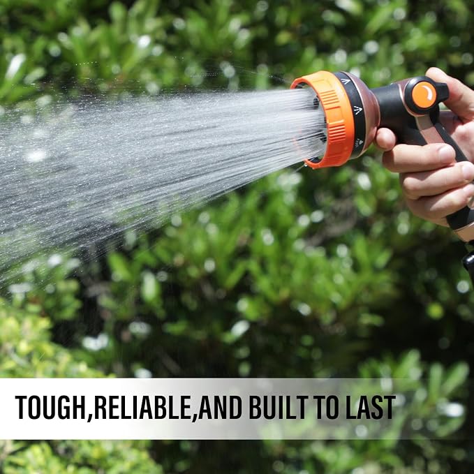 Heavy Duty Metal Hose Sprayer, 8 Patterns & Thumb Control, Orange | Rust-proof metal,8 spray patterns,Thumb-control flow,On-off valveergonomic grip,for Lawns,Plants,Cars,Pets