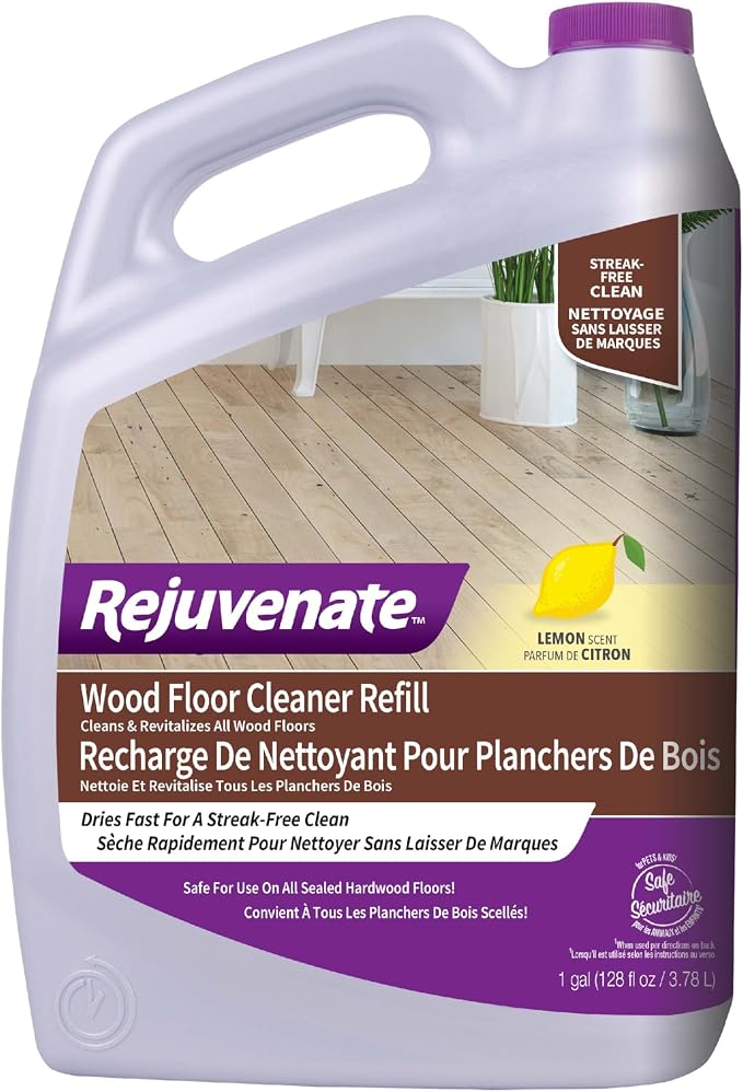 Rejuvenate Wood Floor Cleaner Refill, 1 Gallon, Cleans and Protects All Sealed Hardwood Floors and Dries Fast for a Streak-Free Clean | Cleans & Revitalizes Sealed Hardwood, Breaks Down Dirt & Grime; Refills 32oz Wood Floor Cleaner, Safe For Pets & Kids