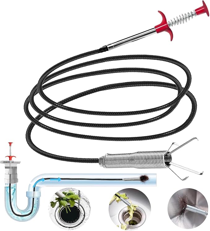 Flexible Grabber Claw Tool 118", Extra Long Grabber Reacher Tool, Drain Snake Hair Drain Clog Remover with 4-Claw Pickup Tool for Sink, Shower, Bathtub, Toilet and Pipe Cleaning