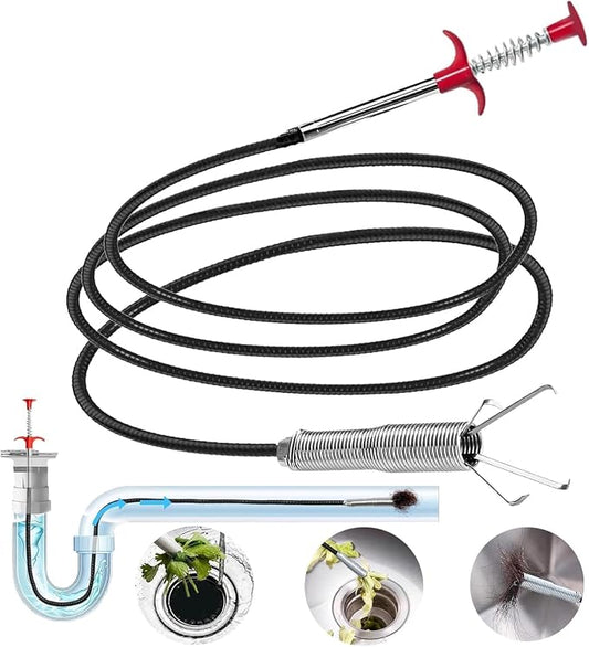 76-Inch Toilet Snake, Flexible Grabber Claw for Sink, Shower, Tub | 76-inch flexible 4-claw drain grabber for loose hair, food debris and small objects in sinks, showers, tubs and toilets.