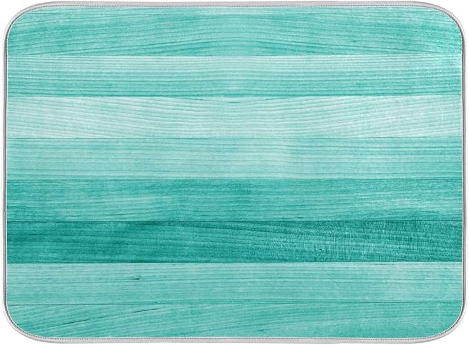 Teal Turquoise Green Wood Texture Dish Drying Mat 16x18 for Kitchen Green Blue Wooden Printing Dishes Pad Dish Drainer Rack Mats Absorbent Fast Dry Kitchen Accessories