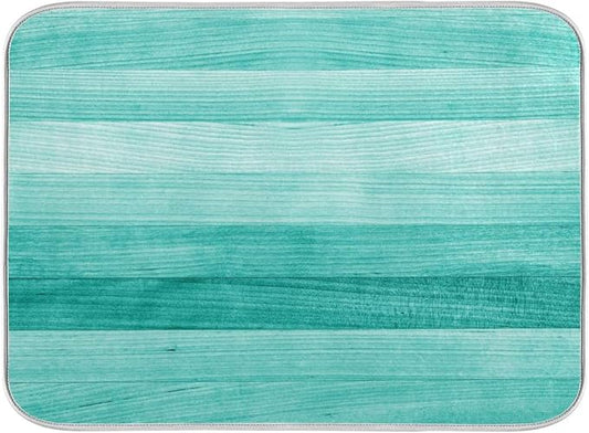 Teal Turquoise Green Wood Texture Dish Drying Mat 16x18 for Kitchen Green Blue Wooden Printing Dishes Pad Dish Drainer Rack Mats Absorbent Fast Dry Kitchen Accessories