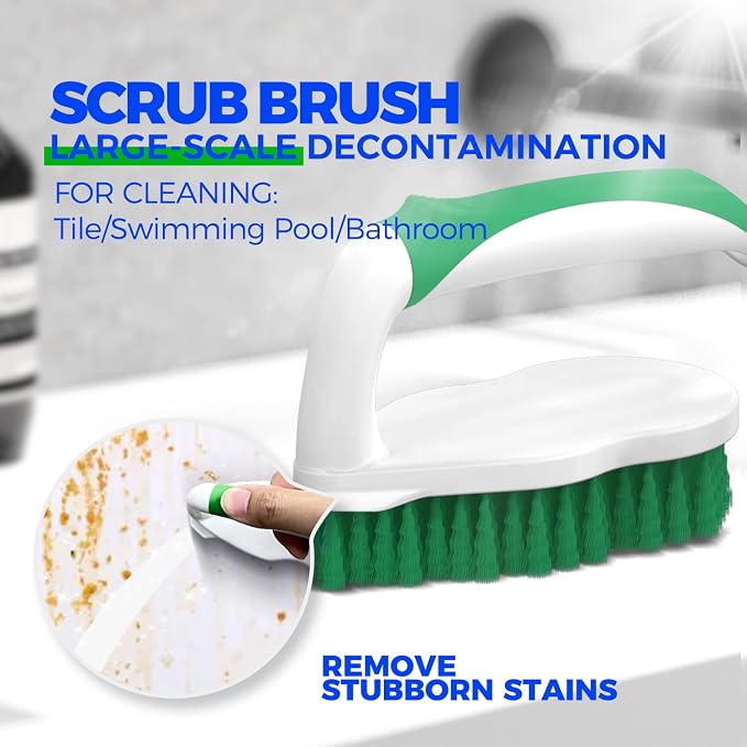 Holikme 7 Pack Cleaning Brush Scrub Brush Kitchen Brush for Floor,Green | Deep Cleaning Brush Set, Scrub Pads with Scraper Tip for Pool Walls, Bathroom, Grout, Floor, Bike, Tub, Shower