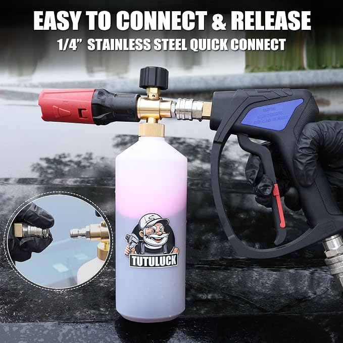 Short Pressure Washer Gun with 3/8" Swivel, 4080PSI | Stubby Power Washer Gun,with 25° Soft Pressure Washer Nozzle, M22-15mm & 3/8 Adapter for Car Washing