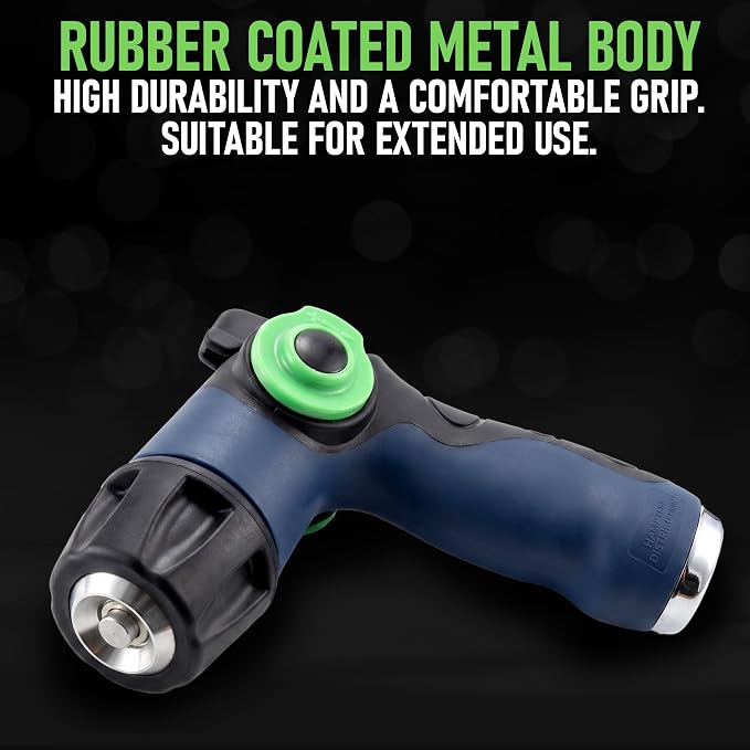 Heavy Duty Metal Garden Hose Nozzle, High Pressure Spray, Adjustable Flow | Hose Nozzle Thumb Control, Premium Water Hose Nozzle For Watering Plants, Lawns, Washing Cars & Pets