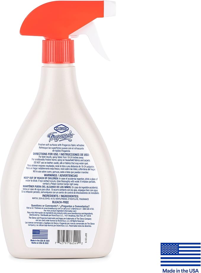Clorox Fraganzia Refresher Spray, Hawaiian Escape Scent - Multi-Use Fabric and Linen Freshener, Odor Eliminator for Home, Couches, Curtains, and Upholstery, 22 Fl Oz