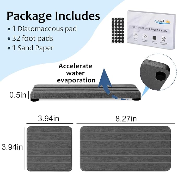 3PCS Stone Drying Tray, Stone Soap Tray, Water Absorbing Stones Trays for Sink, Fast Dry Diatomite Stones Sink Mat, Used for Hand Soap,Sponge,Toothbrush Holder in Bathroom Counter and Kitchen Sinks