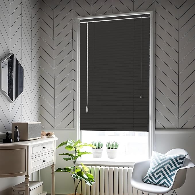Aluminum Mini Blinds, 1" Metal Slat Venetian Blinds, 28" 32" 36" 42" 48" 56" 64" 68" Light Filtering Horizontal Window Blind & Shades, Privacy Screen, Home Office Blackout Shutters(Black)