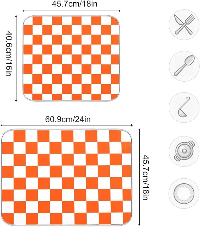Burnt Orange Chessboard Dish Drying Mat for Kitchen Countertop 16x18 Plaid Checkered Rectangle Small Drying Mat Reusable Quick Dry Dish Sink Absorbent Mats Easy Clean Decorative Home Essentials