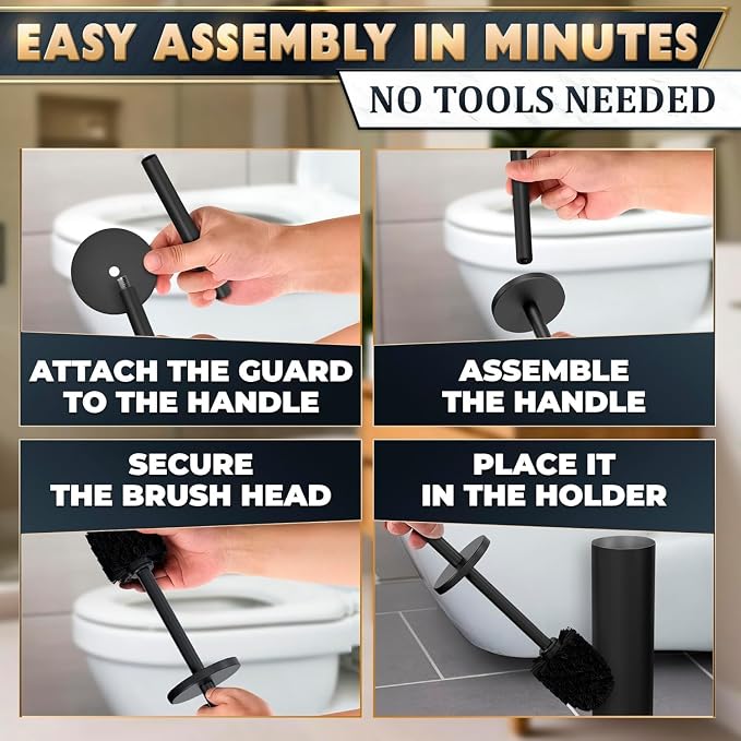 2 PCS Black Toilet Brush and Holder Set - Scratch Resistant Black Toilet Bowl Brush and Holder with Soft Bristles Replaceable Head, Protection from Splashes, and Compact Design - for Cleaning