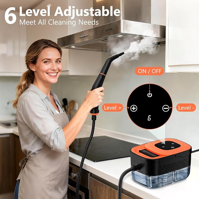 Steam Cleaner, Portable Steamer for Cleaning with 16pcs Accessories, 6-Level Adjustable and 15s Heat-Up, Handheld Steam Cleaner for Home, Tile, Dirt, Grout, Grease, Car Detailing