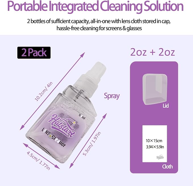 Phone Touch Screen Cleaner Mist Spray and Wipe, Hatstart Pristine Eyeglass Cleaning Kit for TV Laptop Computer Tablet PC LCD Flat Screens Car Display, Compatible with iPhone iPad MacBook Pro, Purple