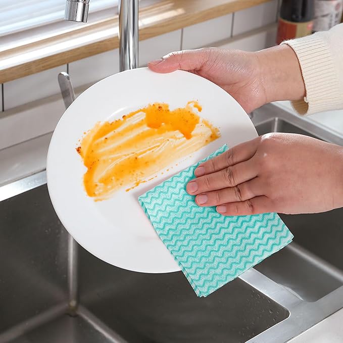 Disposable Kitchen Cleaning Towel Disposable Dish Cloths, Reusable Wipes Heavy Duty Cleaning Rags for Kitchen, Bathroom, Household,50 Count Green