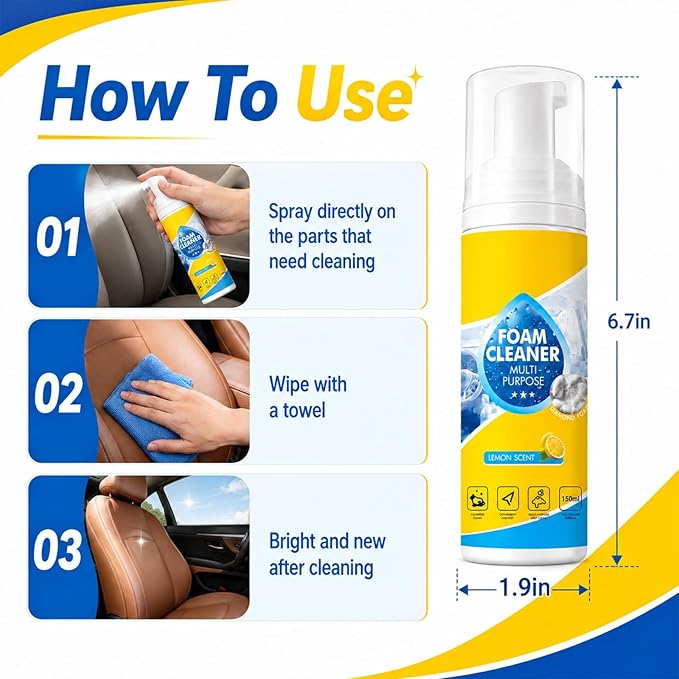 4-in-1 Multi-Enzyme Foam Spray Cleaner,Foam Cleaner All Purpose,Multipurpose Foam Cleaner,Deep Cleaning Foam Spray,All-Purpose Deep Cleaning Spray for Car Interior Kitchen Bathroom Sofa (1Pcs)
