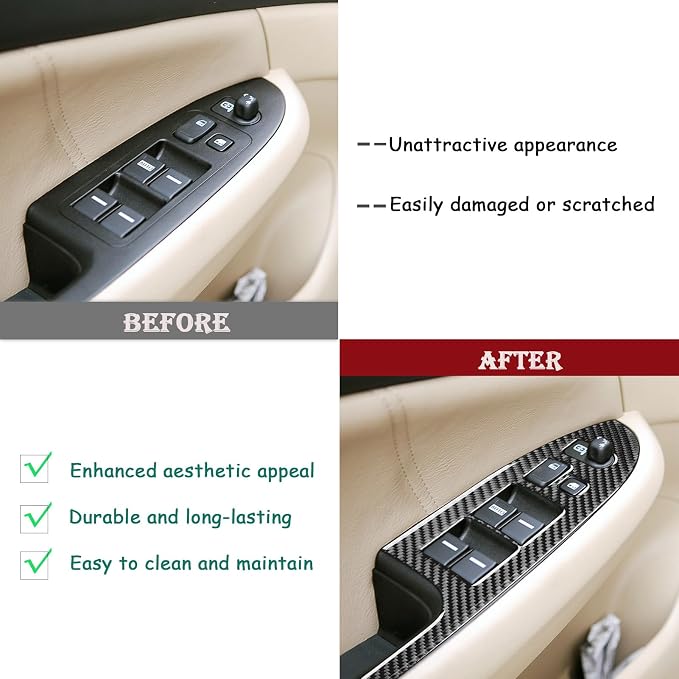 Real Carbon Fiber Trim for Honda Accord Accessories | for 2003 2004 2005 2006 2007，Window Lift Switch Control Button Panel Cover，Interior Dash Panel，Thick Overlay Sticker Decal