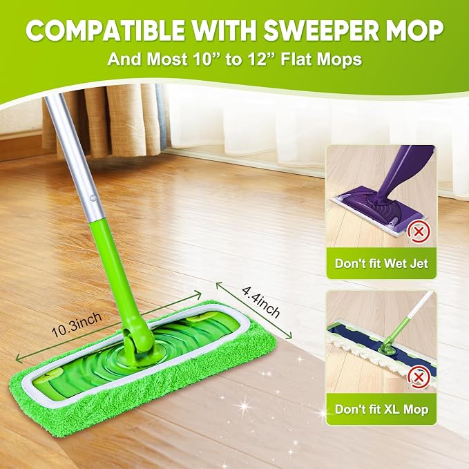 12-Pack Reusable Mop Pads Compatible with Sweeper Mop - 100% Coral Fleece Washable Refills - Microfiber Dry & Wet Sweeping Cloths for Multi-Surface/Hardwood Floor Cleaning