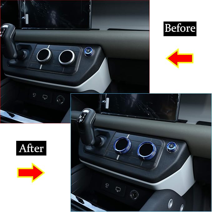 Aluminum Alloy Car Interior Air Conditioning & Volume Adjustment Knobs Decorative Cover Trim for Land Rover Defender 110 2020 Accessories (Blue)