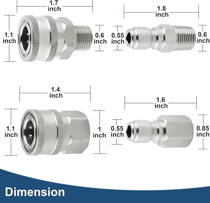 Raincovo Pressure Washer Quick Connect 3/8 Inch, Stainless Steel, 8 Piece | Pressure Washer Fittings, Adapter Set, Female and Male Thread