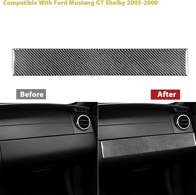 Real Carbon Fiber Trim for Ford Mustang GT Shelby Accessories | for 2005 2006 2007 2008 2009，Co-pilot Central Console Dashboard Cover Strip，Thick Overlay Sticker Decal