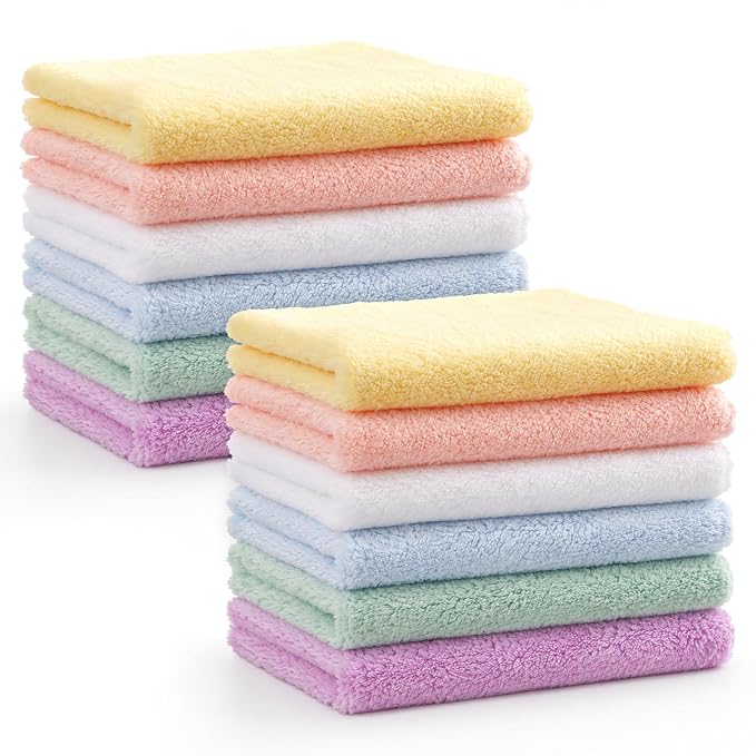 HOMEXCEL Baby Washcloths 12 Pack-Microfiber Baby Bath Face Towel 11.5 x 11.5 Inch Extra Absorbent and Soft Burp Cloth and Wash Cloths for Newborn-Infants and Toddlers-Gentle On Sensitive Skin