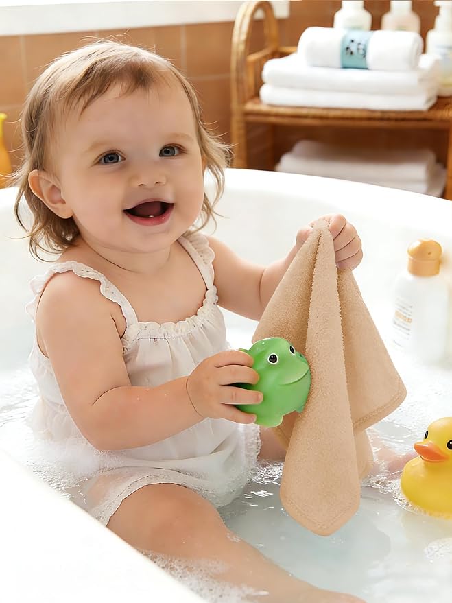 HIPHOP PANDA Baby Washcloths, Rayon Made from Bamboo - 2 Layer Ultra Soft Absorbent Newborn Bath Face Towel - Reusable Baby Wipes for Delicate Skin - Brown, 6 Pack