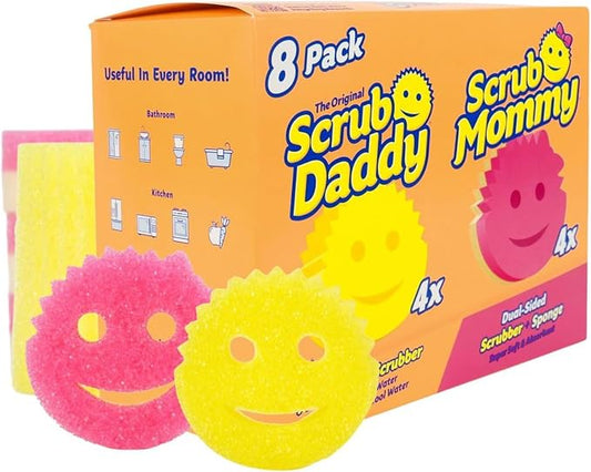 Scrub Daddy Original (4) + Scrub Mommy Kitchen Sponges (4) - Scratch-Free Dish Scrubber - Multipurpose Kitchen Cleaning Sponges - BPA Free Polymer Foam - Stain & Odor Resistant (8 Pack)