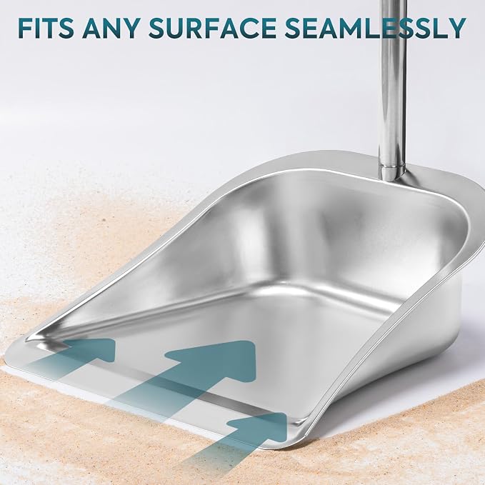 Dust Pans with Long Handle - 35”Heavy Duty Metal Upright Stand Up Dustpan | Long Handled Dustpans with Adjustable Handle,Stainless Steel Dust Pan for Home,Outdoor,Office,No Tool-Snap&Lock in 3 Seconds