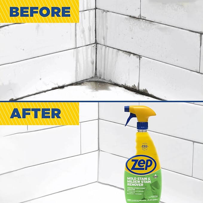 Zep Mold Stain and Mildew Stain Remover - 32 oz (Pack of 4) ZUMILDEW32 - Professional Strength No Scrub Formula