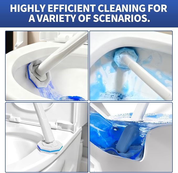 60pcs Disposable Toilet Brush Refill Pads, Replacement Brush Heads, Toilet Cleaner Refills，Disposable Wand Heads，Bathroom Cleaning，Toilet Cleaning Scrubbers Compatible with Most Toilet Brushes