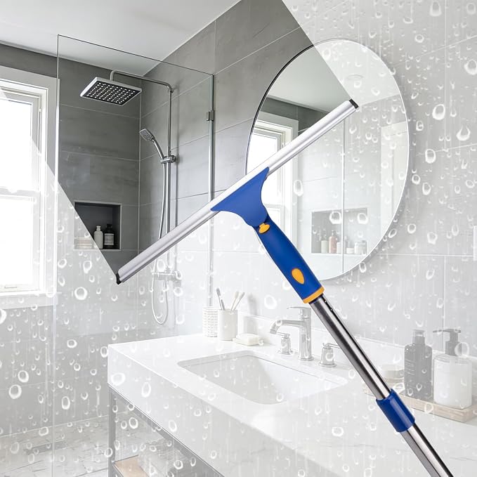 ITTAR 14 inch Rotatable Shower Squeegee for Glass Doors, Multi-Purpose Window Squeegee with Refill Rubber Blade, Bathroom Cleaner Tool for Shower Door Window Mirror Wall Car Windshield