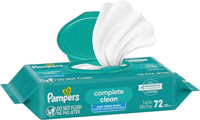 Pampers Baby Wipes, Complete Clean Baby Fresh Scented Wipe, Gently Cleans Head to Toe, 72 Total (1 Flip-Top Packs) (Pack of 8)