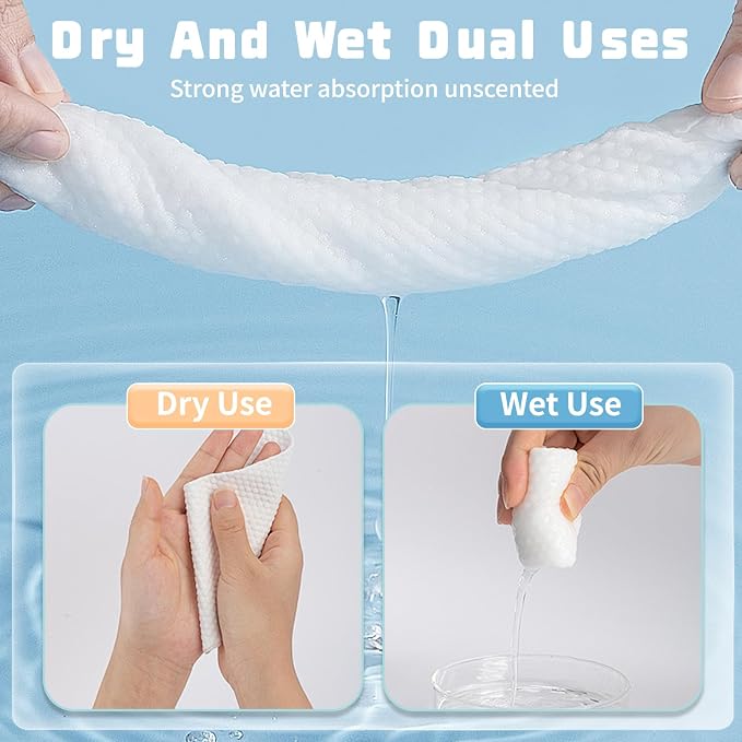 100 Count Disposable Face Towel, Biodegradable Facial Dry Wipes, Super Soft & Thick Face Cloth, Lint-Free Face Towelettes for Sensitive Skincare, Makeup Remover Dry Wipes, Facial Cleansing (6 Pack)