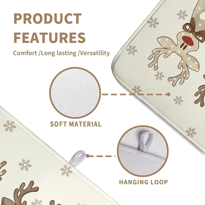 Christmas Reindeer Snowflakes Dish Drying Mat for Kitchen Counter 18x24 Inch Winter Xmas Holiday Drying Pads Microfiber Absorbent Dish Draining Mat Large Dish Drainer Rack Mat