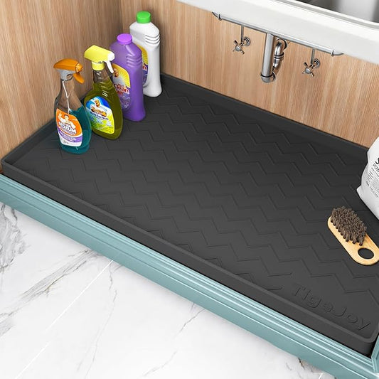 TigeJoy 25" x 22" Under Sink Mats for Kitchen Waterproof, Leak-Proof Silicone Mat Sink Protector and Cabinet Liner, Kitchen Essentials Organizer and Storage, Boot or Shoe Tray, Pet Feeding Mat