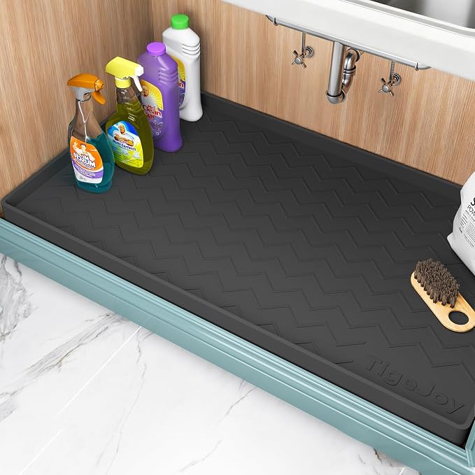 TigeJoy 22" x 22" Under Sink Mats for Kitchen Waterproof, Leak-Proof Silicone Mat Sink Protector and Cabinet Liner, Kitchen Essentials Organizer and Storage, Boot or Shoe Tray, Pet Feeding Mat