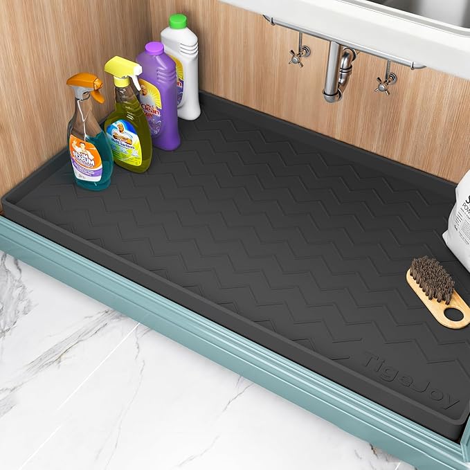 TigeJoy 31" x 19" Under Sink Mats for Kitchen Waterproof, Leak-Proof Silicone Mat Sink Protector and Cabinet Liner, Kitchen Essentials Organizer and Storage, Boot or Shoe Tray, Pet Feeding Mat