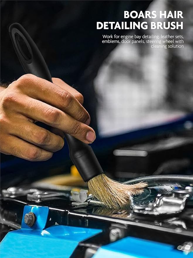 Fantasticlean Car Detailing Brush Set, Interior Leather Cleaning Kit, 9PCS | Car Interior Brush Kit, Horse Hair Leather Brush for Car Detailing, Scratch-Free Leather Cleaner Applicator, Cleaning Cloth